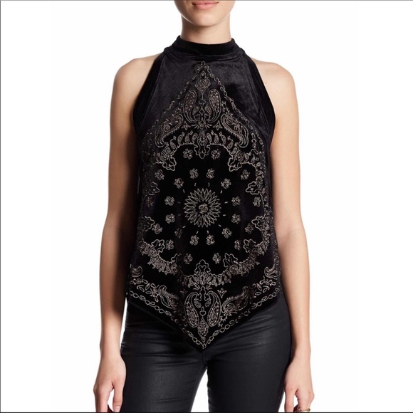 Free People Tops - Free People Black Velvet Bandana Bling Tank Size S